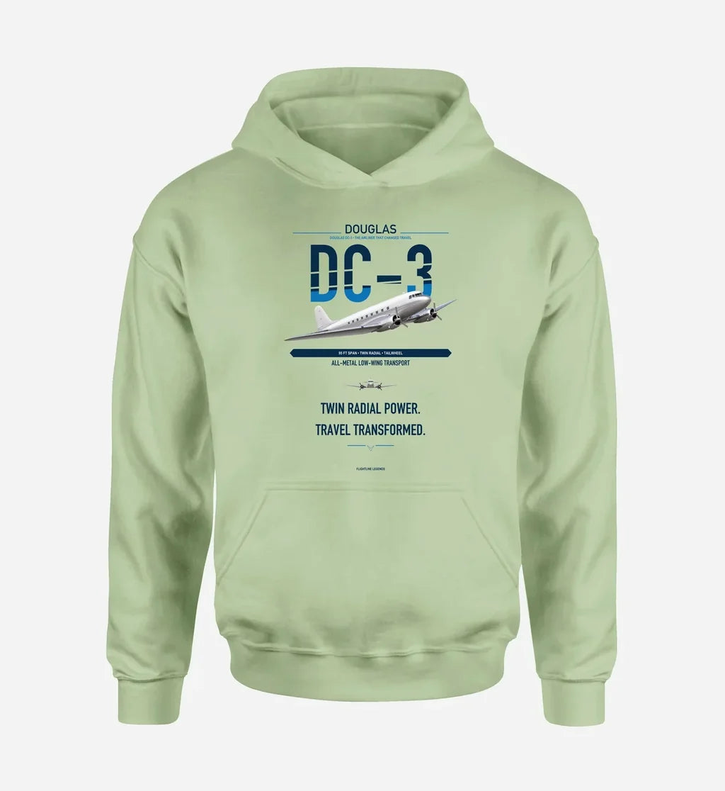 Douglas DC-3 design on light green double-side hoodie, single-side print