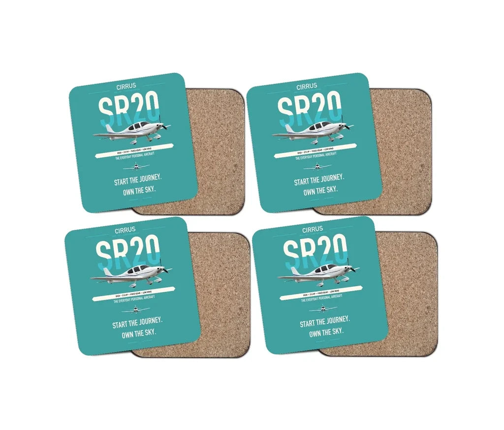 Cirrus SR20 design on turquoise 4 pieces set coaster