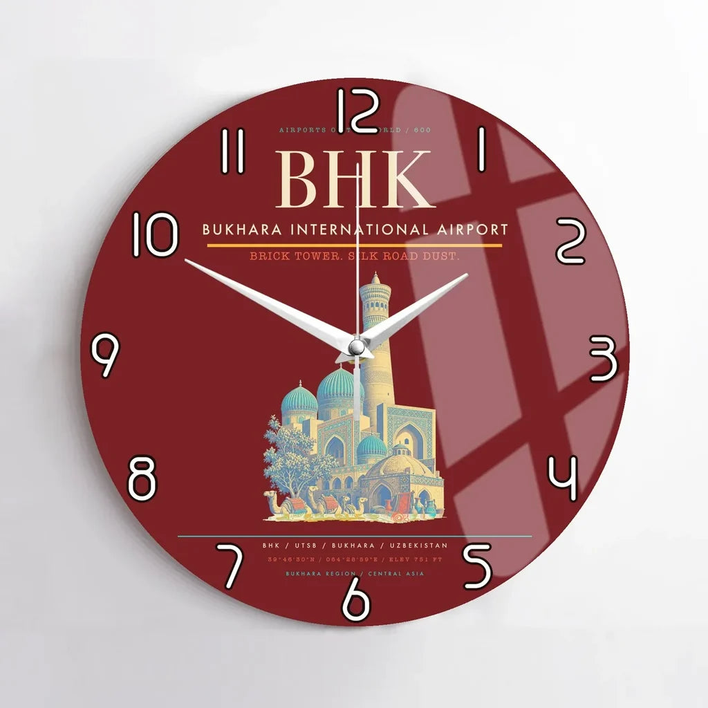 Bukhara International Airport BHK Wall-Clock No-Frame - Dark Red
