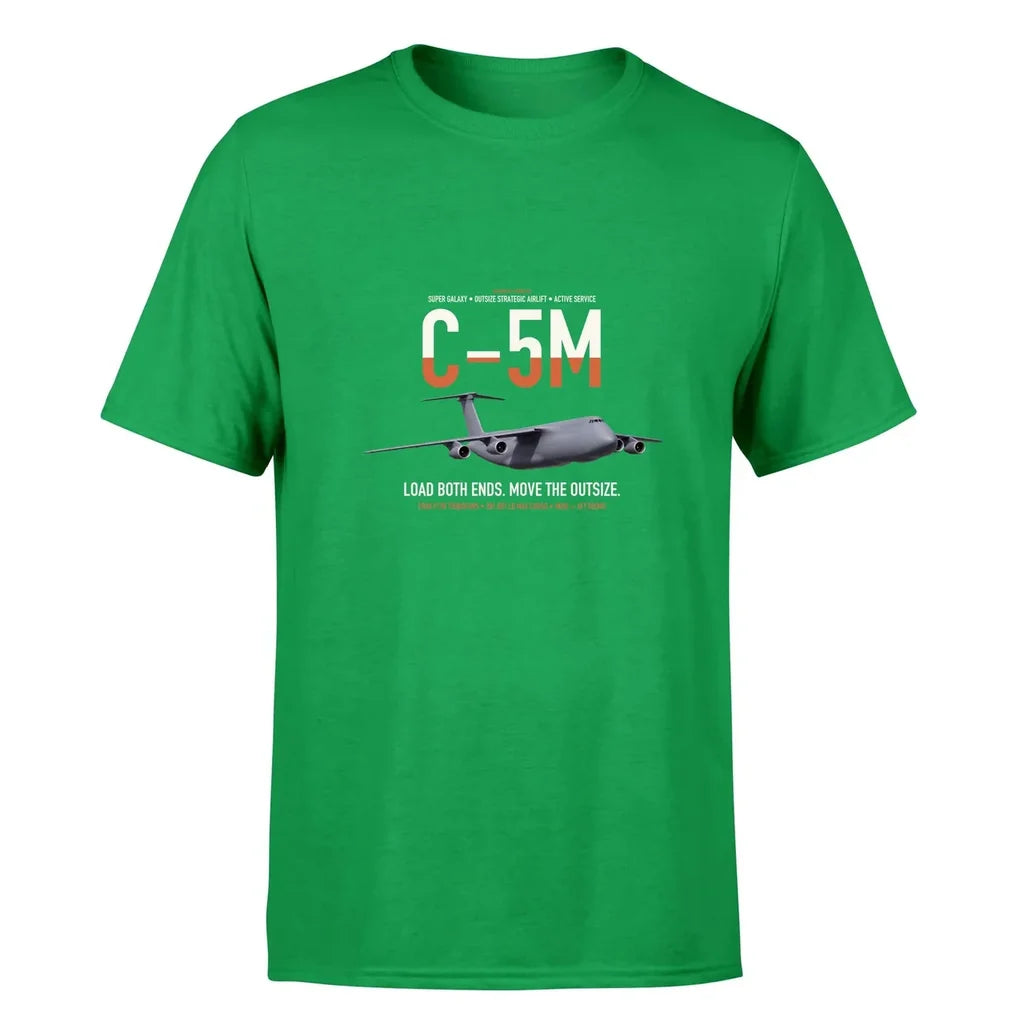 C-5M Super Galaxy design on green double-side t-shirt, single-side print
