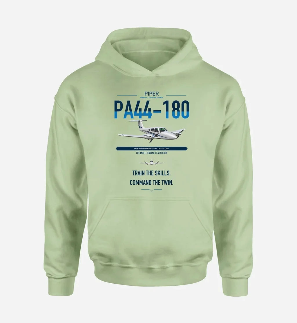 Piper PA-44-180 Seminole design on light green double-side hoodie, single-side print
