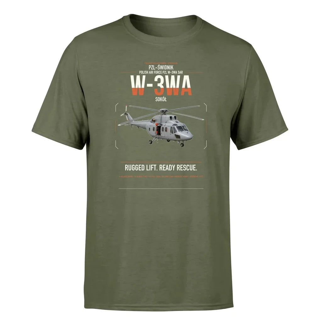 PZL-Świdnik W-3WA Sokół design on green army t-shirt, single-side print