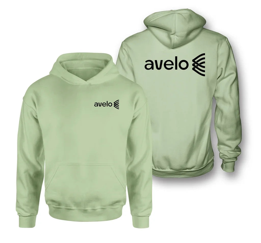 Avelo Airlines logo on light green double side hoodie