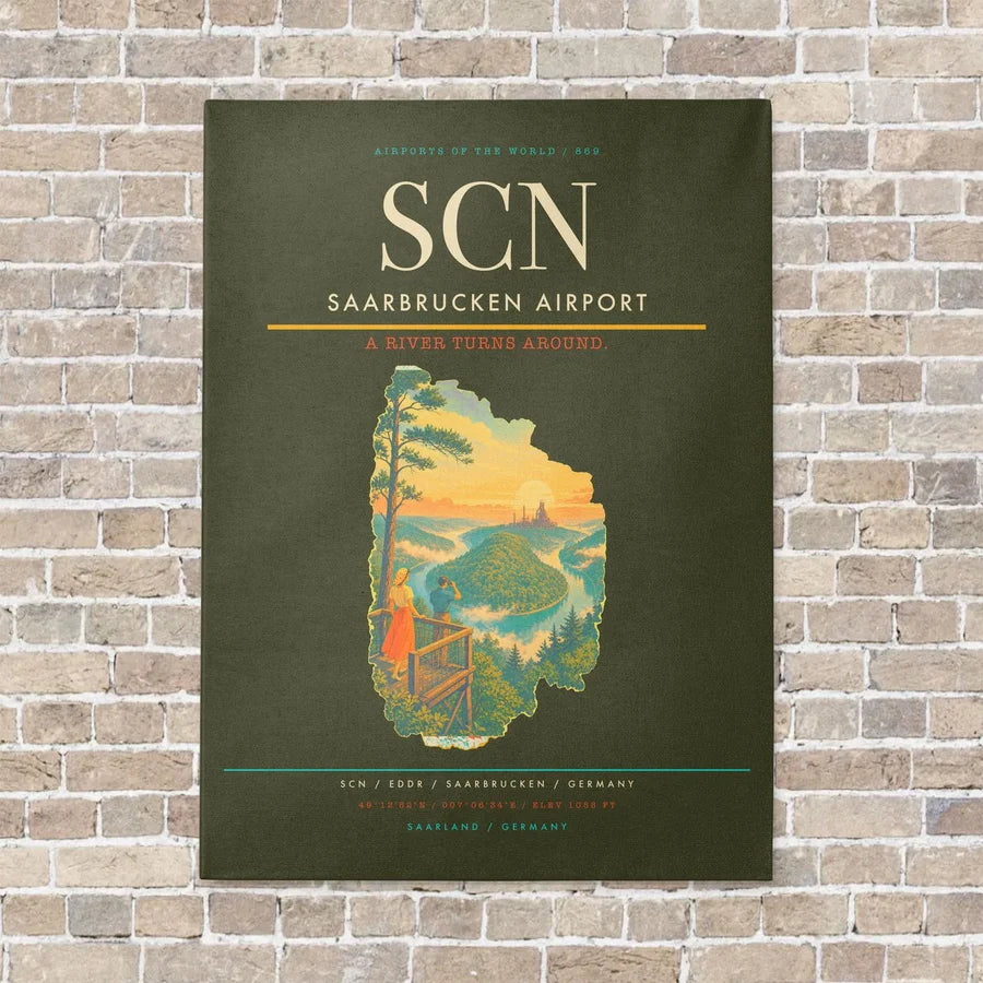 Saarbrucken Airport SCN vertical canvas print - no frame - green army background
