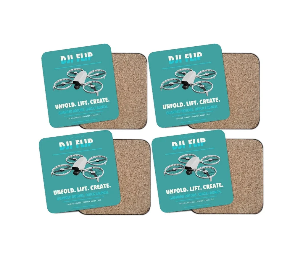 DJI Flip design on turquoise 4 pieces set coaster