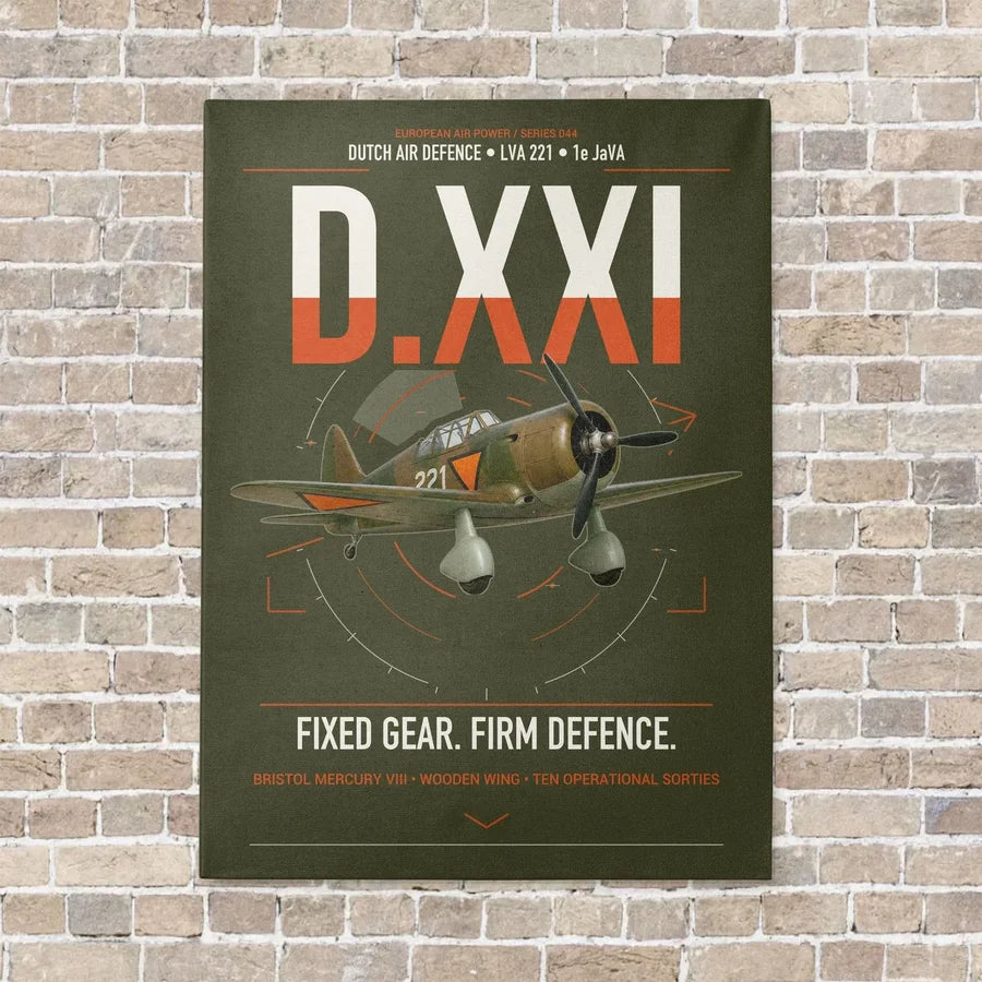 Fokker D.XXI — Dutch LVA aircraft 221 vertical canvas print - no frame - green army background