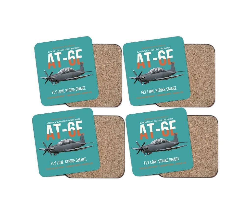 AT-6E Wolverine Light Attack design on turquoise 4 pieces set coaster
