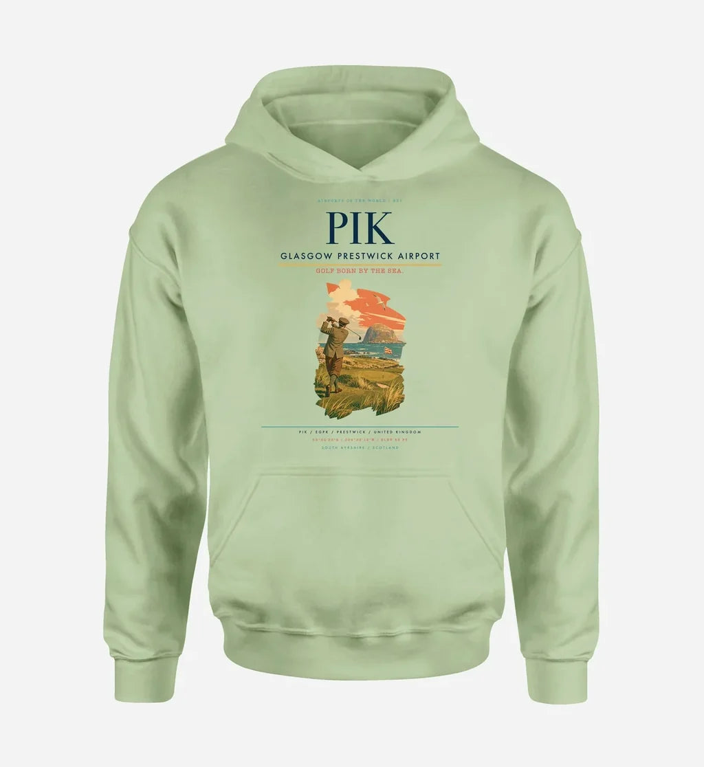 Glasgow Prestwick Airport (PIK) design on light green hoodie single-side print