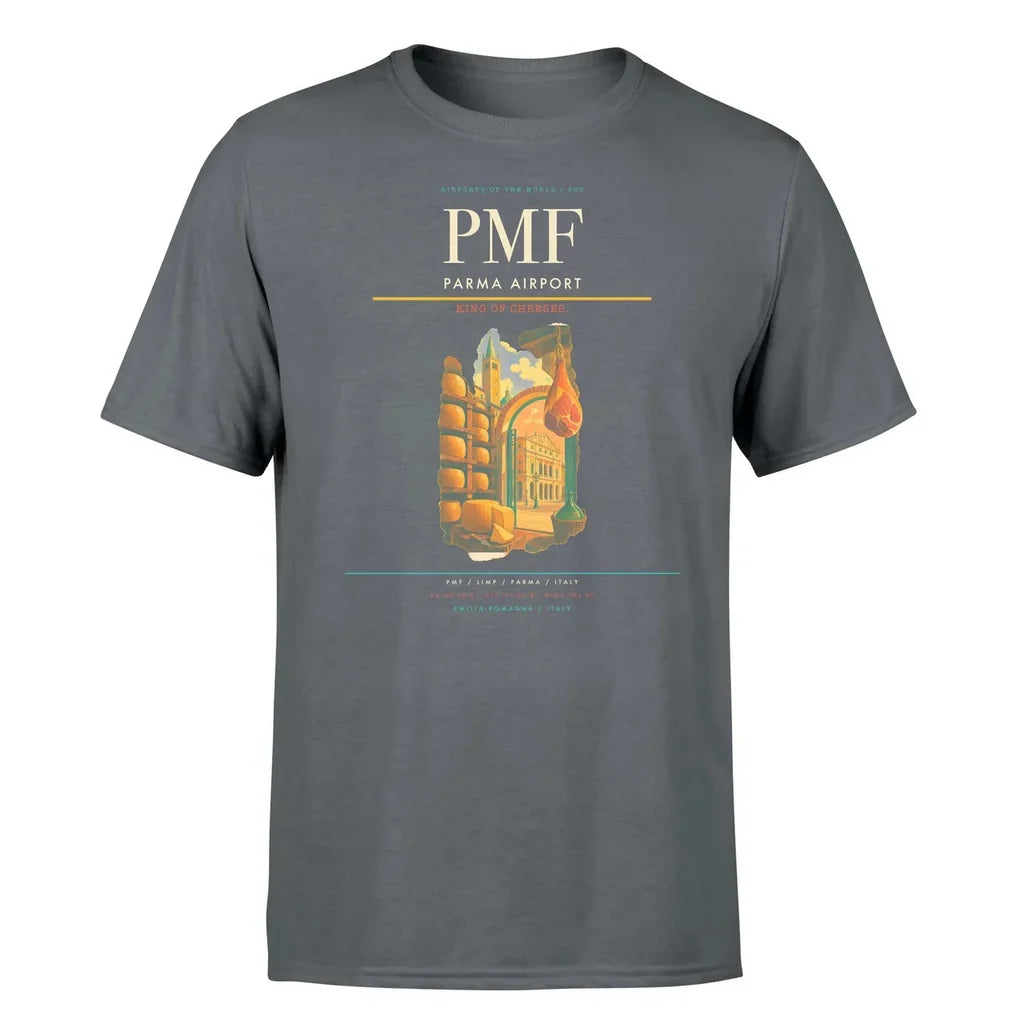 Parma Airport (PMF) T-Shirt single-side front print in Gray | parma-airport-pmf-double-side-t-shirt