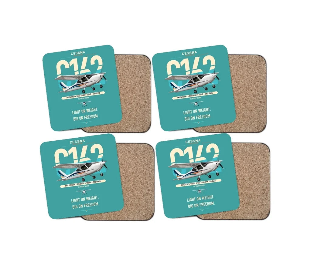 Cessna 162 Skycatcher design on turquoise 4 pieces set coaster