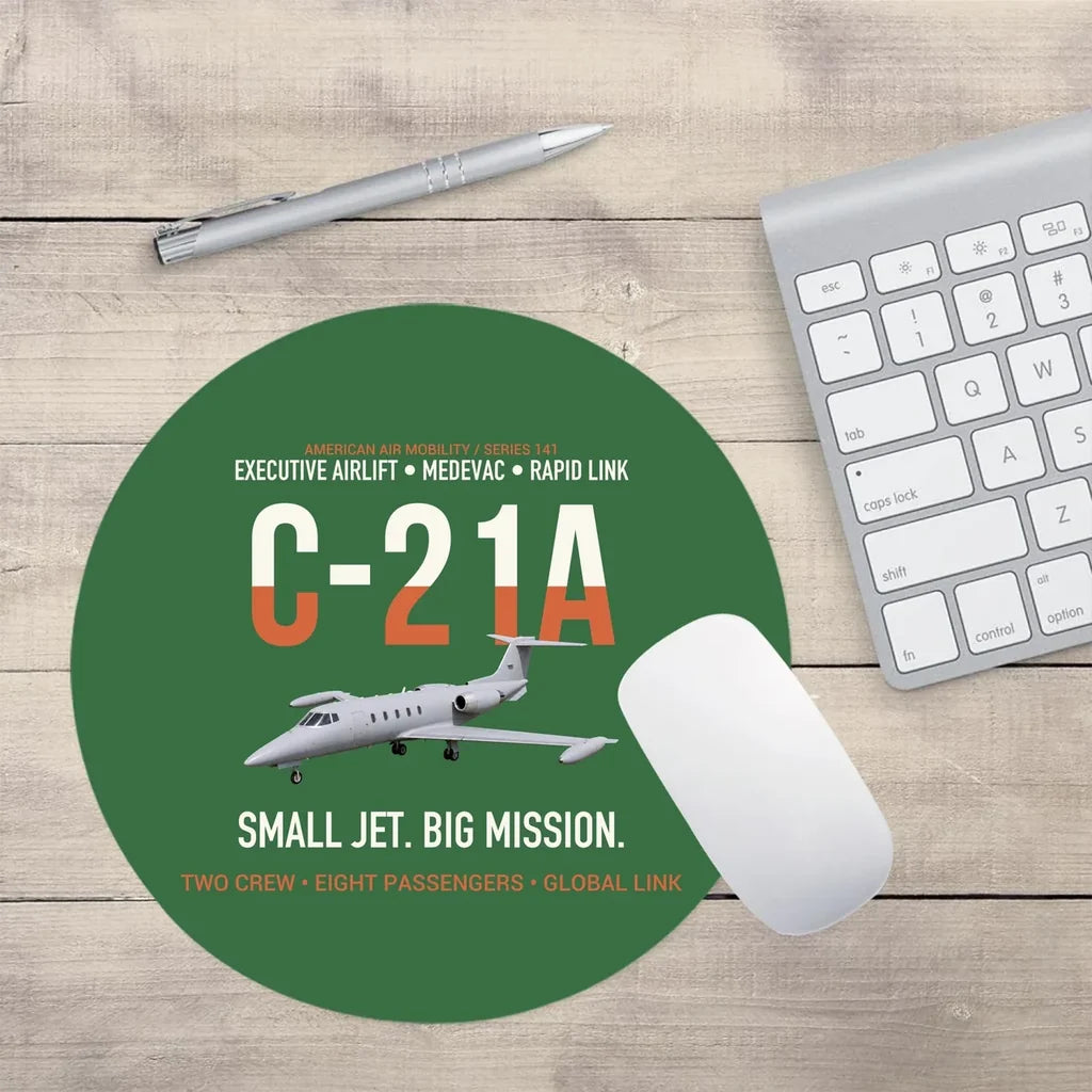 C-21A Learjet Small Jet Big Mission design on green round mouse pad