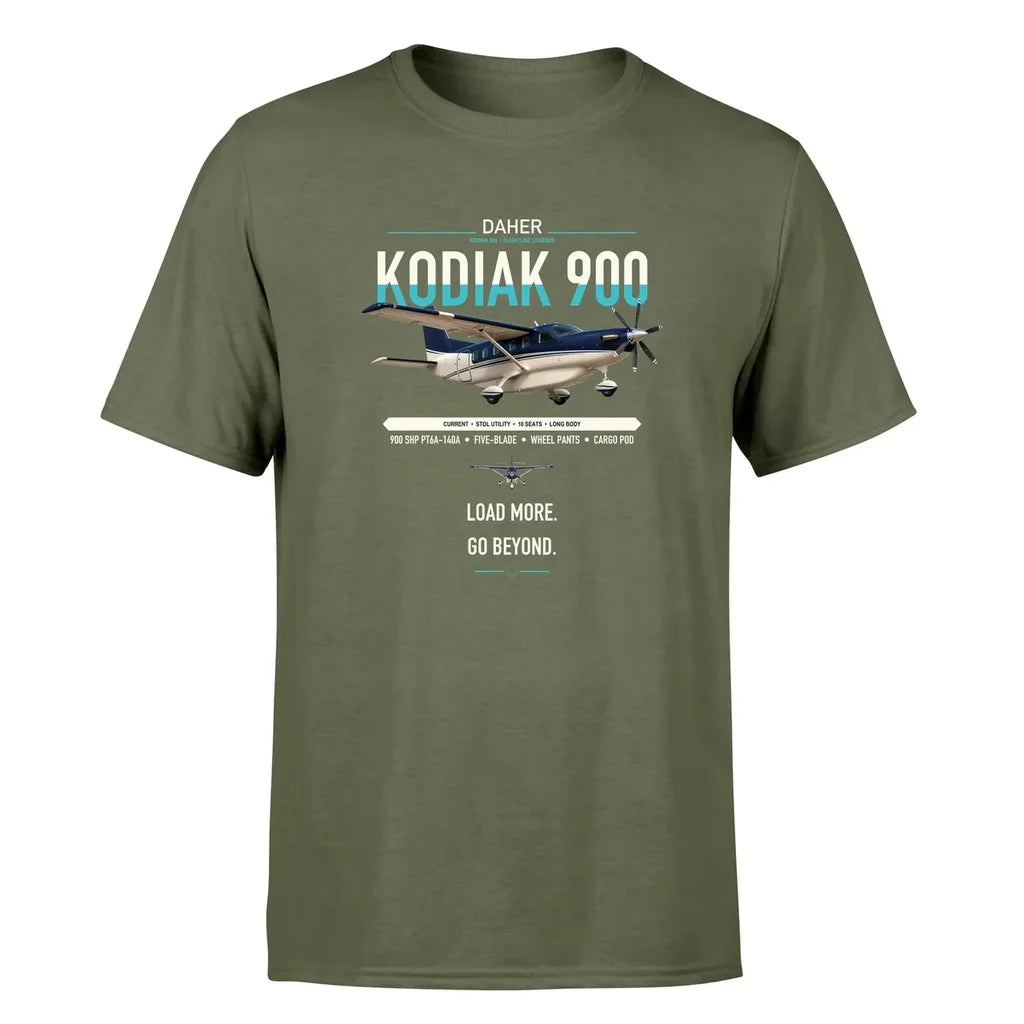 Daher Kodiak 900 design on green army t-shirt, single-side print