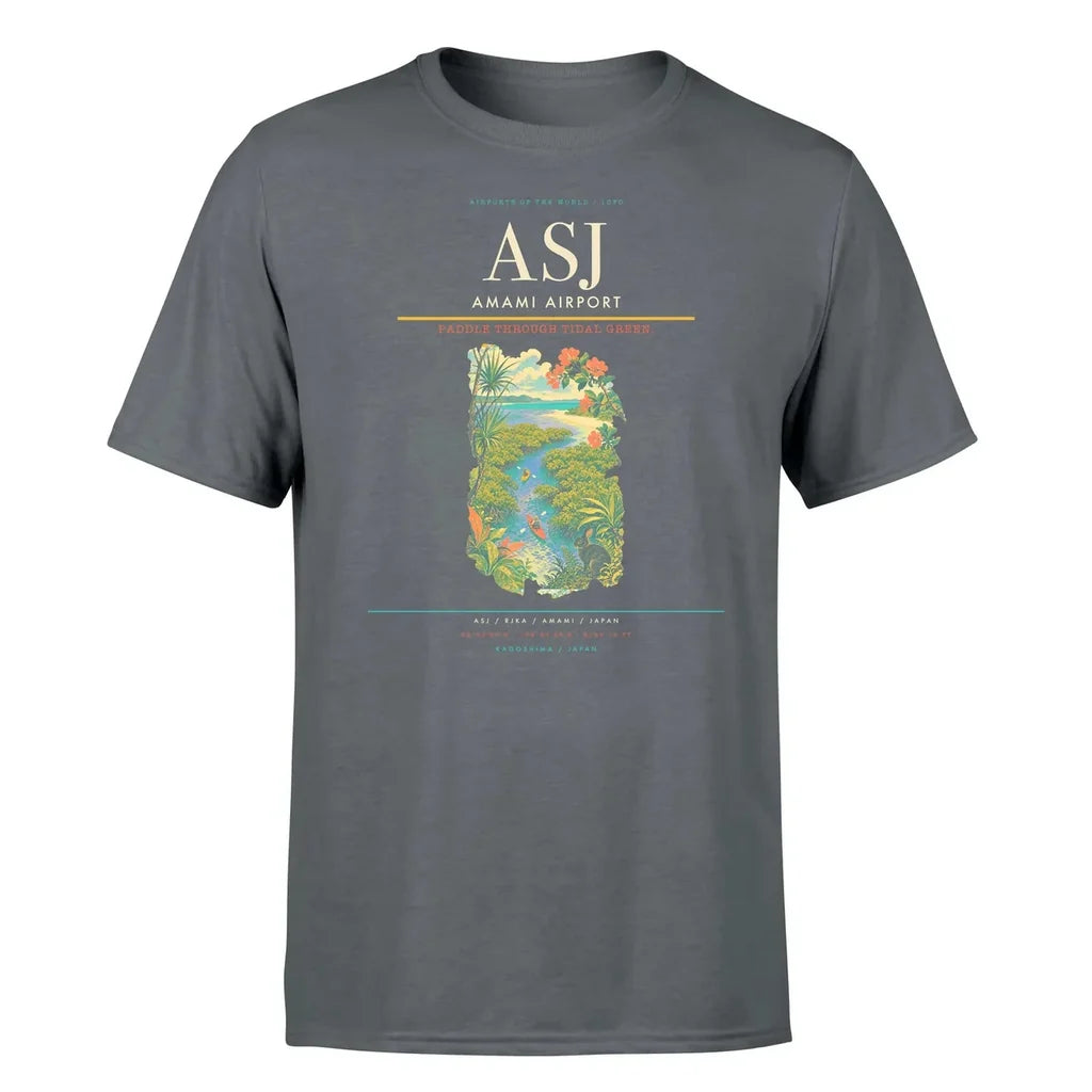 Amami Airport (ASJ) T-Shirt single-side front print in Gray | amami-airport-asj-double-side-t-shirt