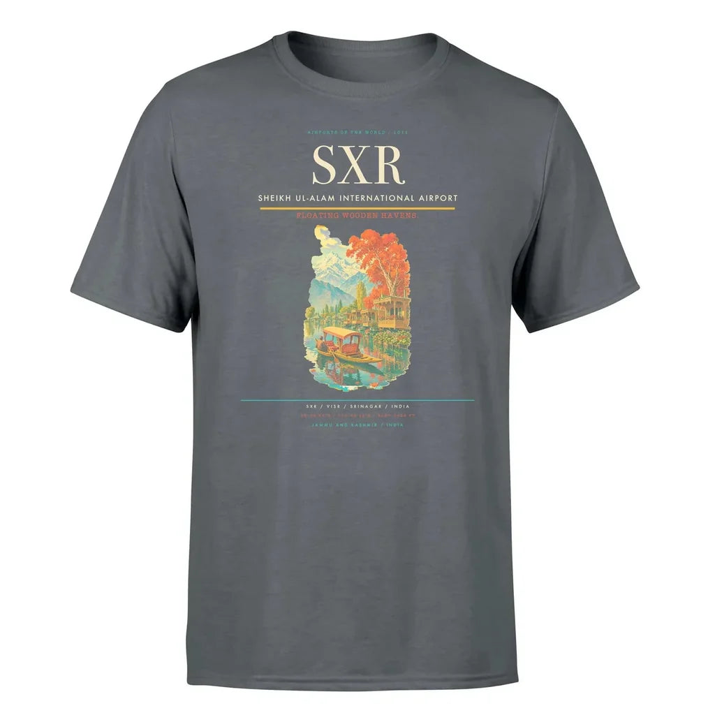 Sheikh ul-Alam International Airport (SXR) T-Shirt single-side front print in Gray | sheikh-ul-alam-international-airport-sxr-double-side-t-shirt