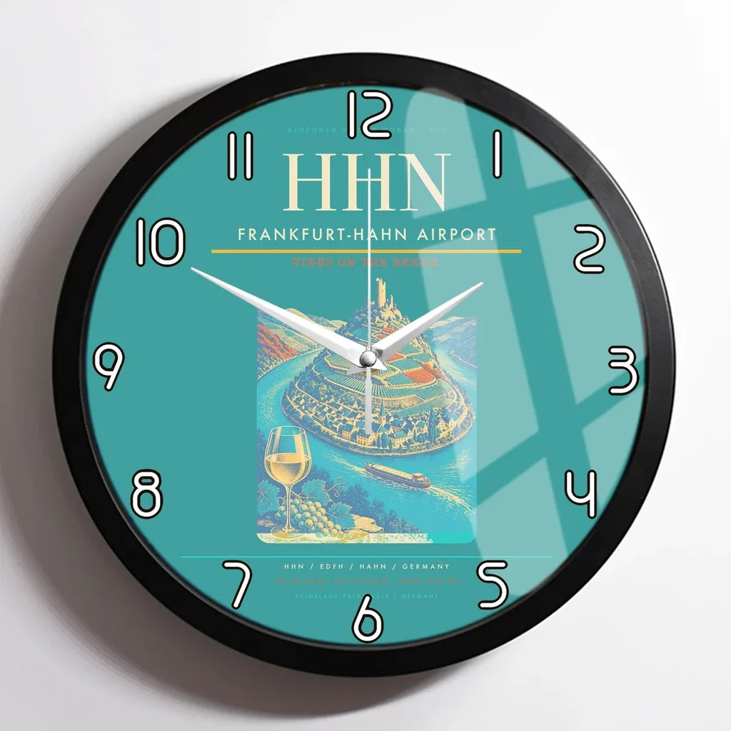 Frankfurt-Hahn Airport (HHN) design on turquoise framed wall clock