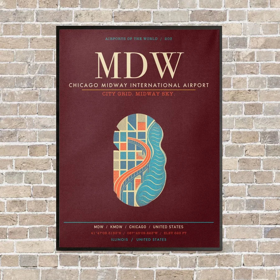 Chicago Midway International Airport MDW - Canvas Framed - Dark Red