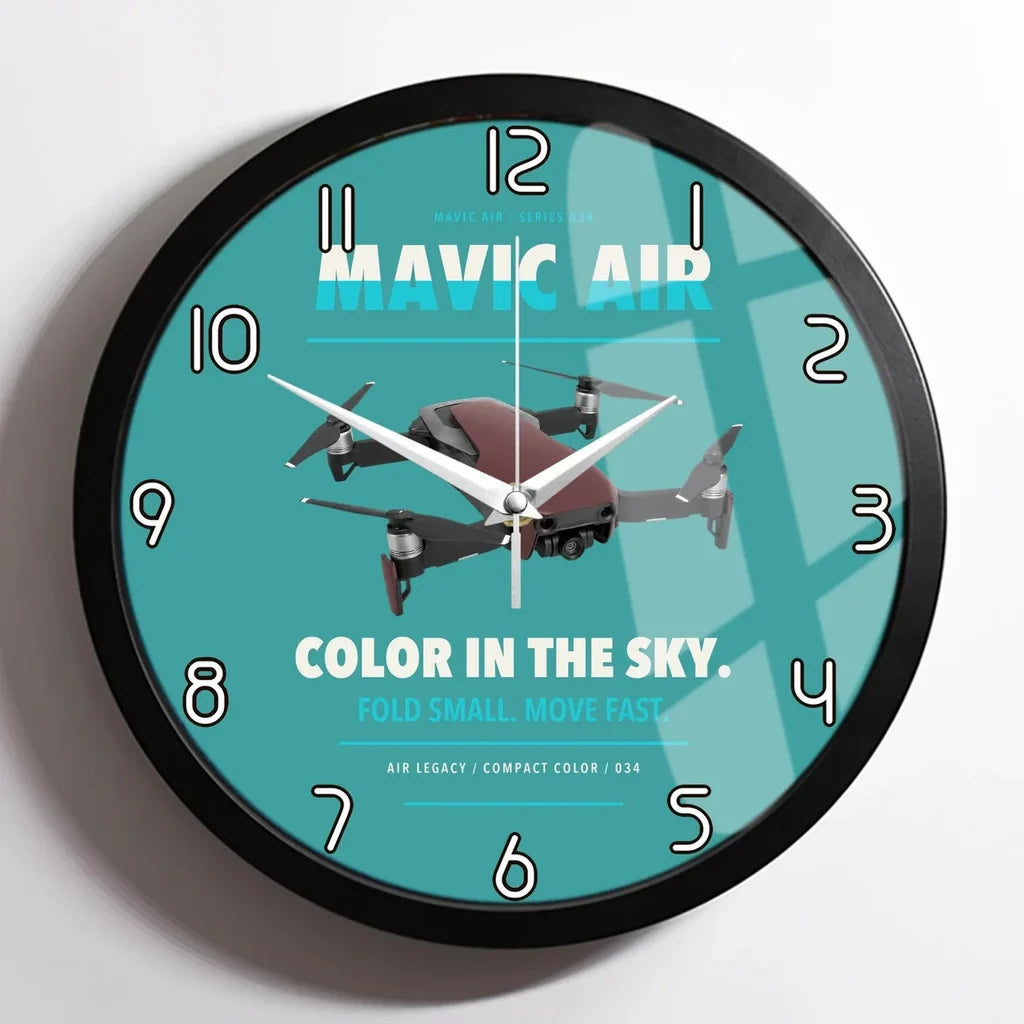DJI Mavic Air design on turquoise framed wall clock