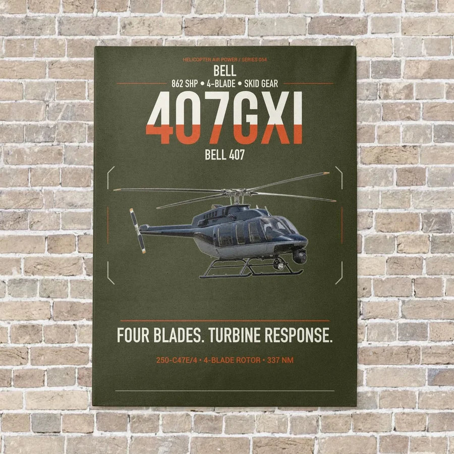 Bell 407GXi vertical canvas print - no frame - green army background