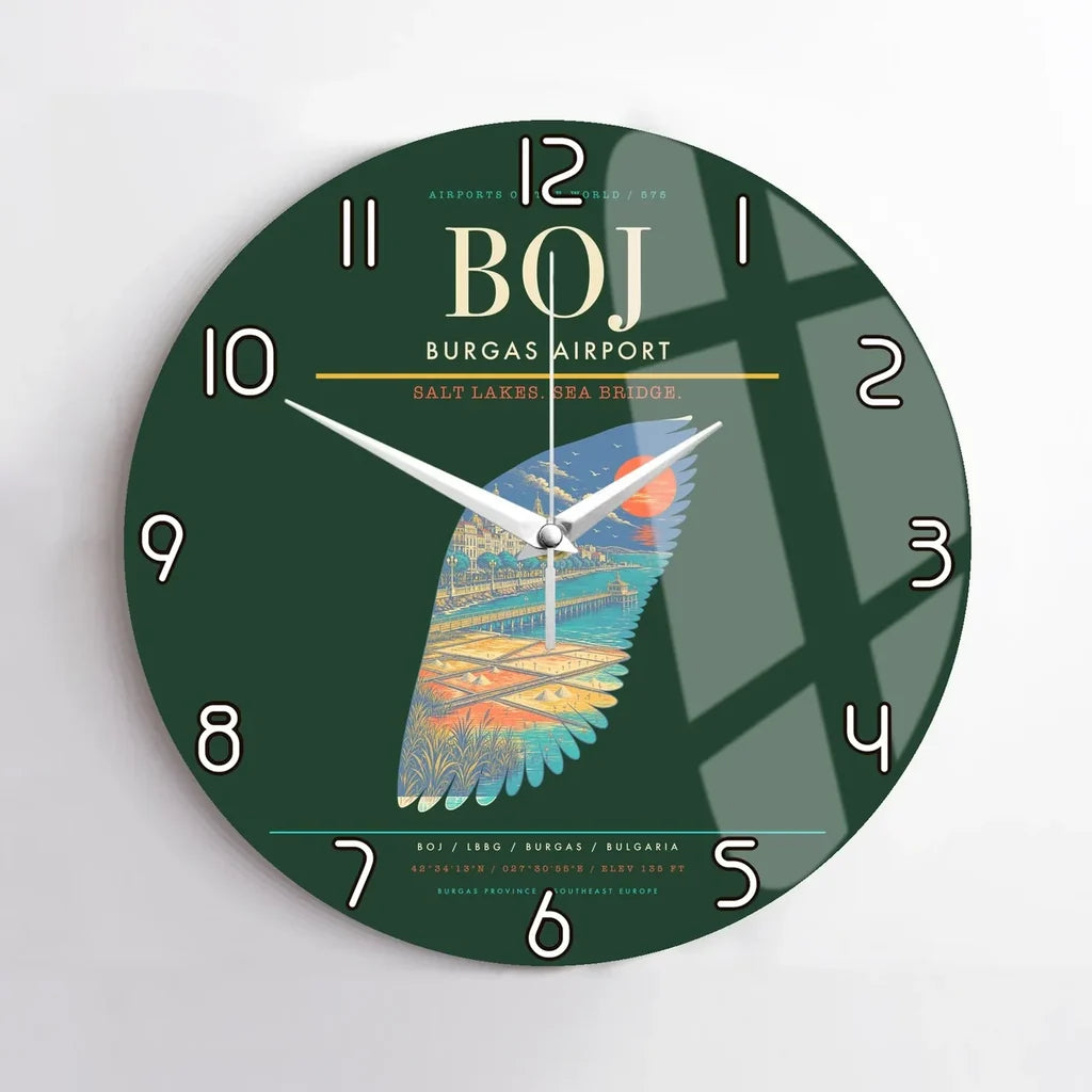 Burgas Airport BOJ Wall-Clock No-Frame - Dark Green