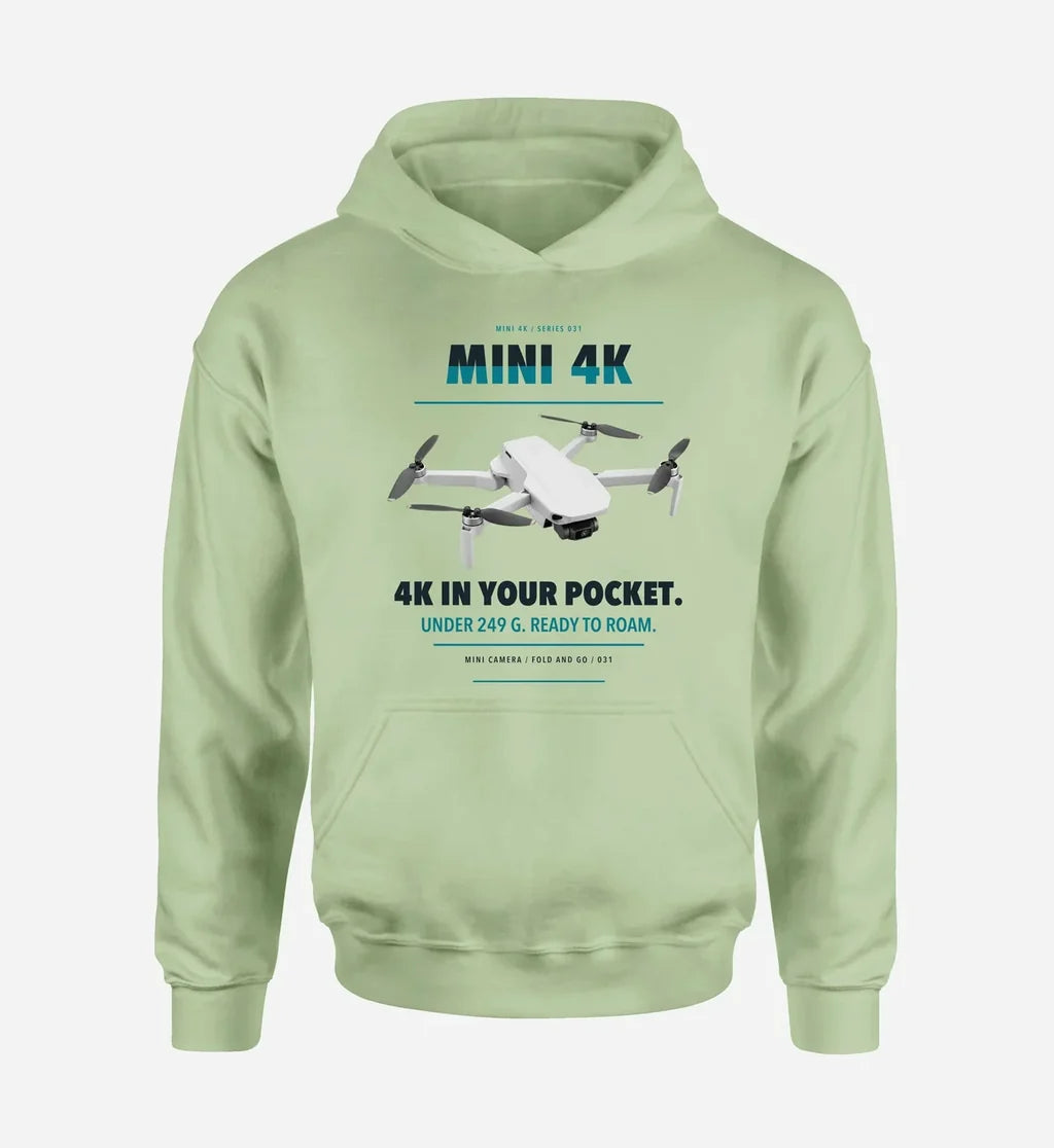 DJI Mini 4K design on light green hoodie single side