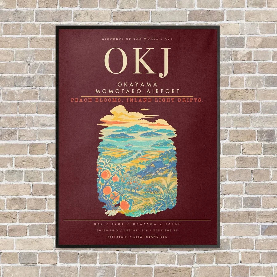 Okayama Momotaro Airport OKJ - Canvas Framed - Dark Red