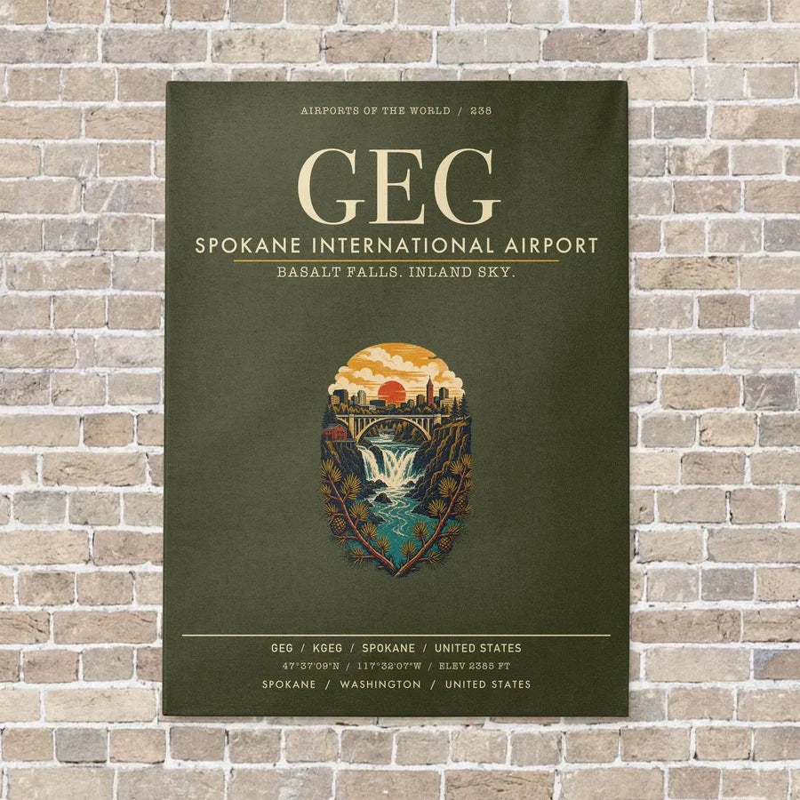 Spokane International Airport GEG vertical canvas print - no frame - green army background