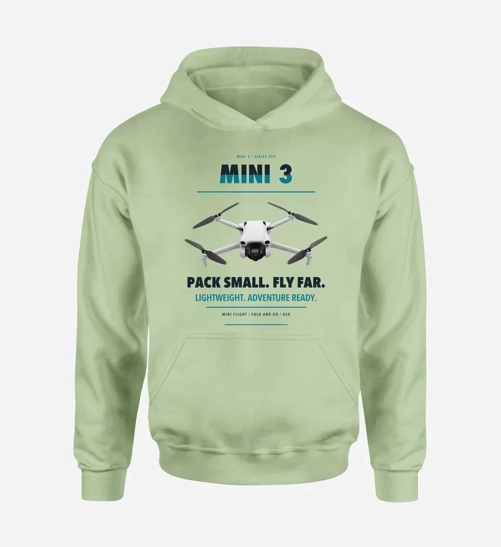 DJI Mini 3 design on light green hoodie single side