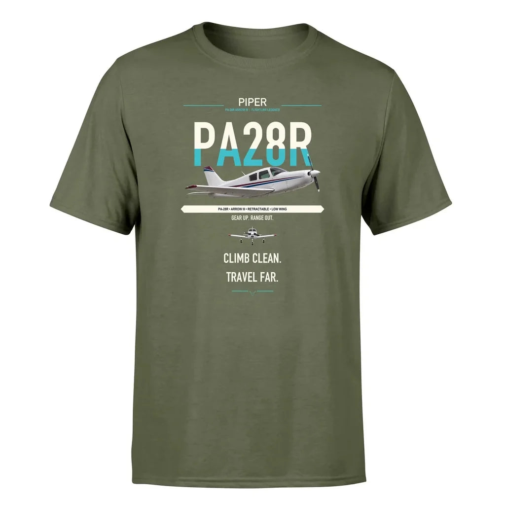 Piper PA-28R Arrow III design on green army t-shirt, single-side print