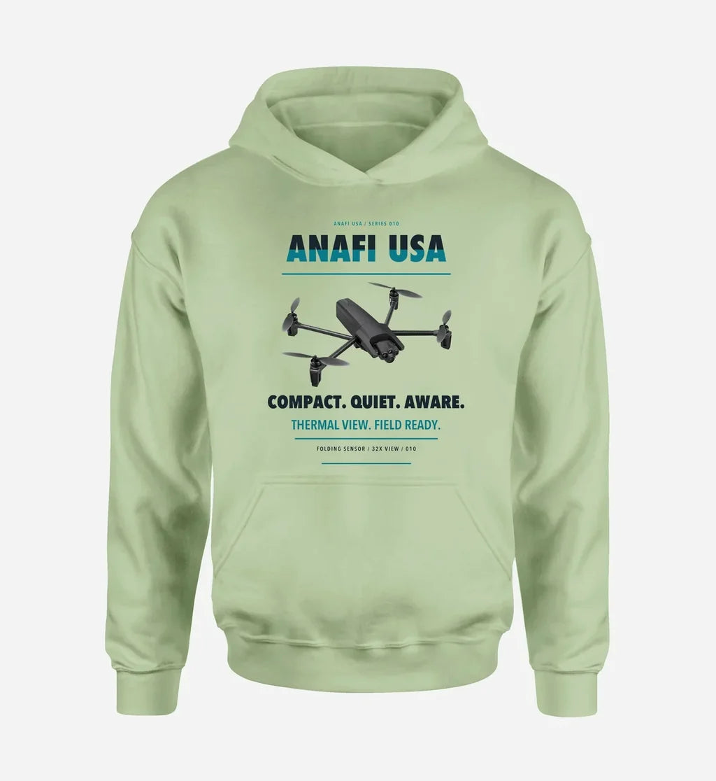 Parrot ANAFI USA design on light green hoodie single side