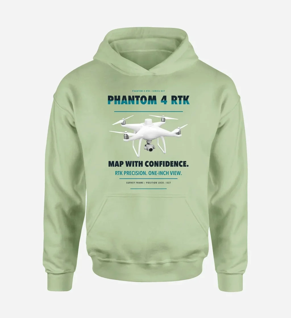 DJI Phantom 4 RTK design on light green hoodie single side