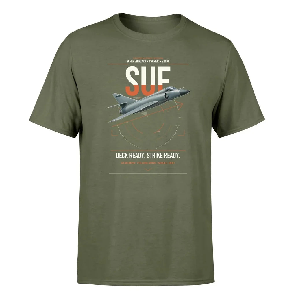 Dassault Super Étendard design on green army t-shirt, single-side print