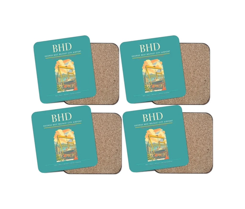 George Best Belfast City Airport BHD Coaster 4-Pieces-Set - Turquoise