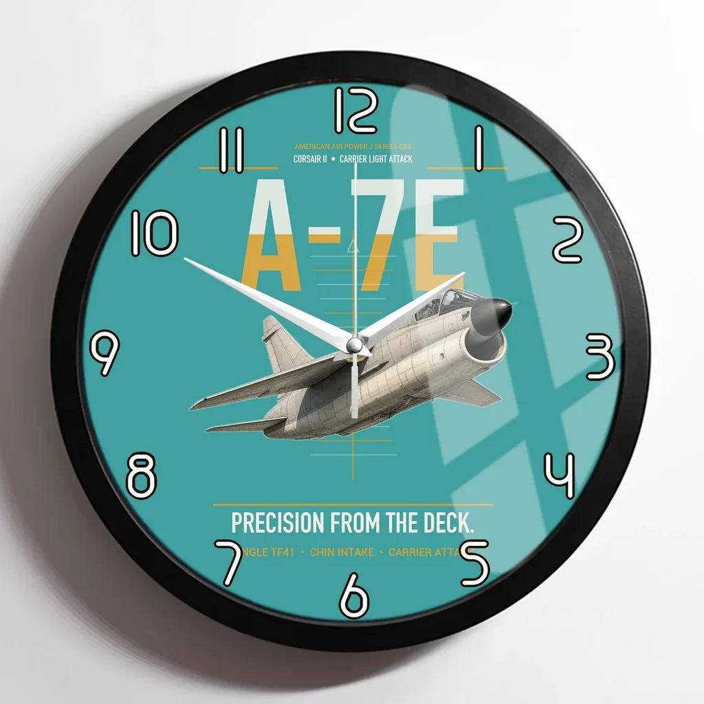 A-7E Corsair II design on turquoise framed wall clock
