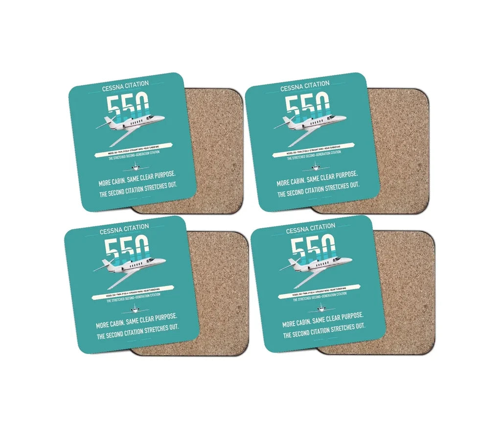 Cessna Citation 550 - Citation II design on turquoise 4 pieces set coaster