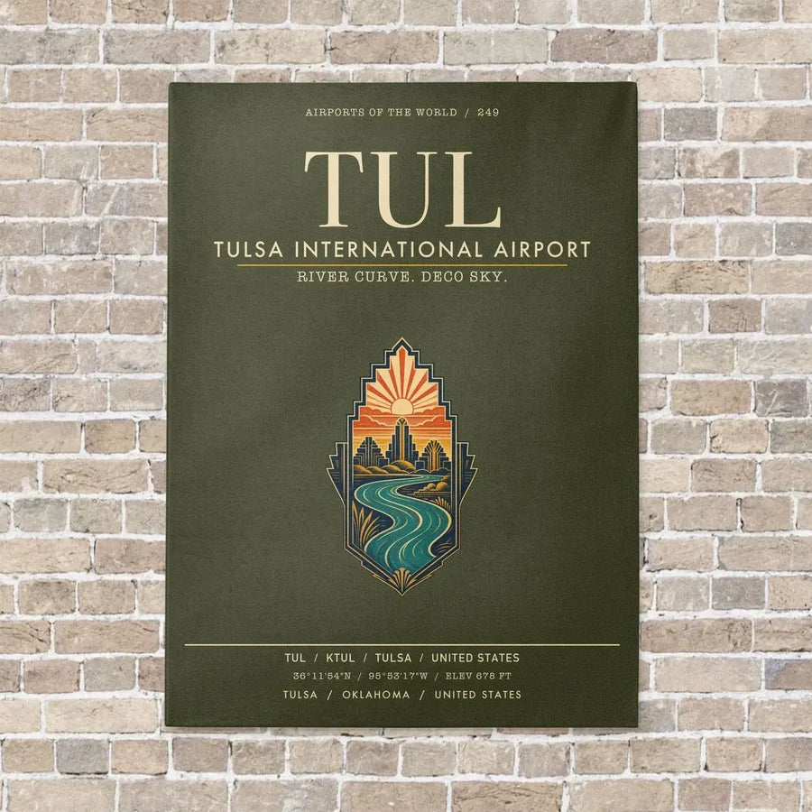 Tulsa International Airport TUL vertical canvas print - no frame - green army background