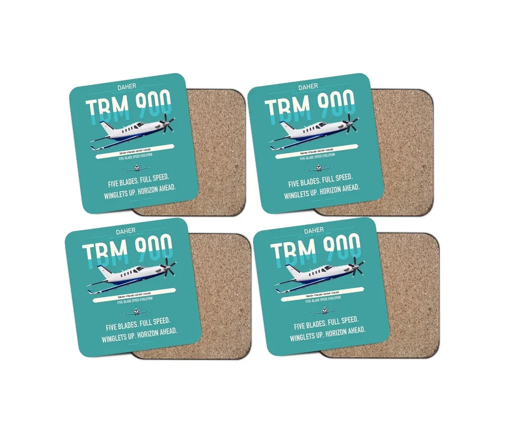 Daher TBM 900 design on turquoise 4 pieces set coaster