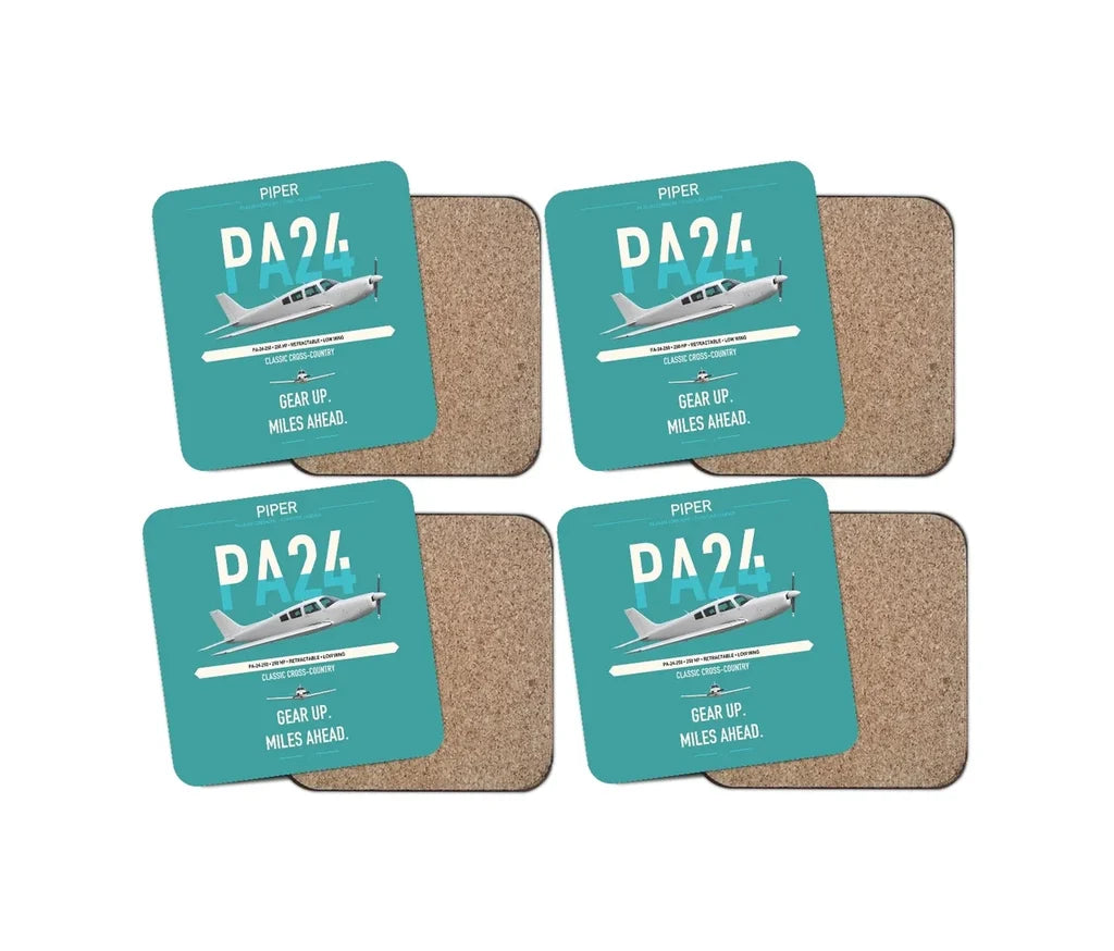 Piper PA-24-250 Comanche 250 design on turquoise 4 pieces set coaster