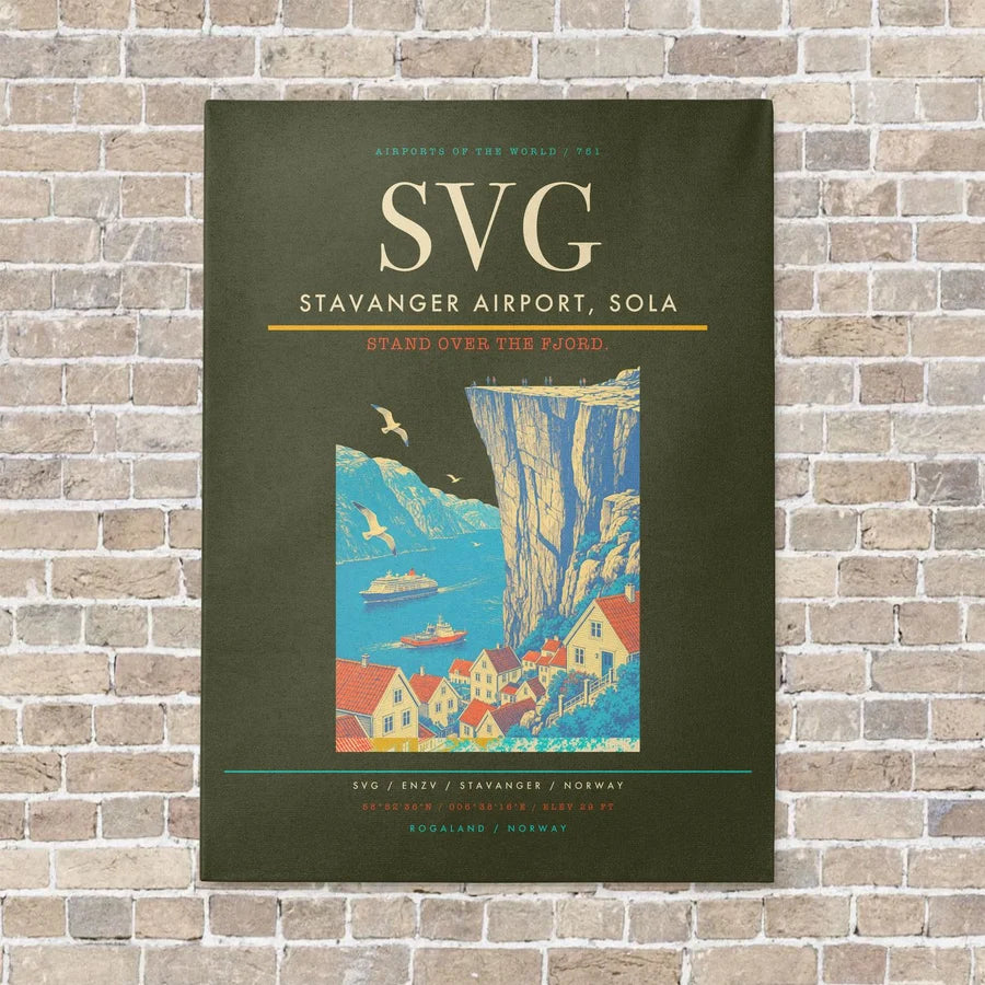 Stavanger Airport, Sola SVG vertical canvas print - no frame - green army background