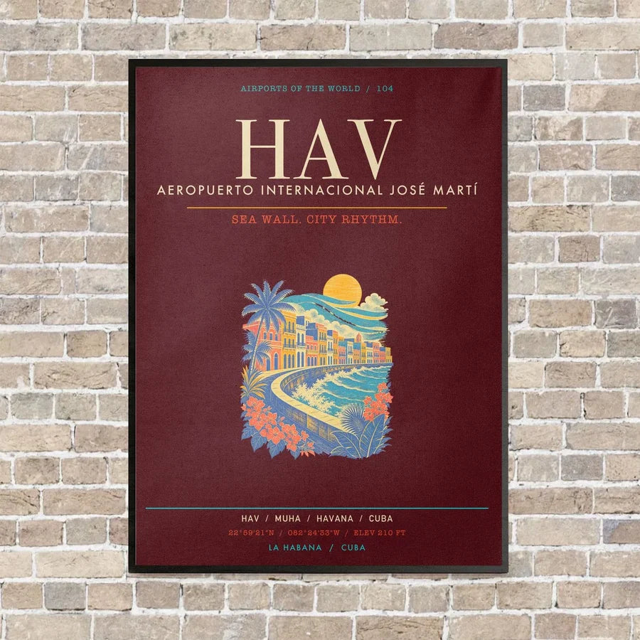 Jose Marti International Airport Havana HAV - Canvas Framed - Dark Red