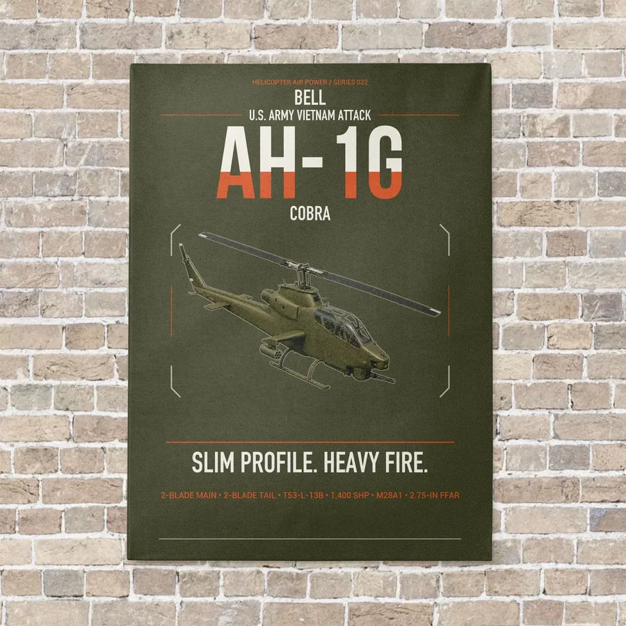 Bell AH-1G Cobra vertical canvas print - no frame - green army background
