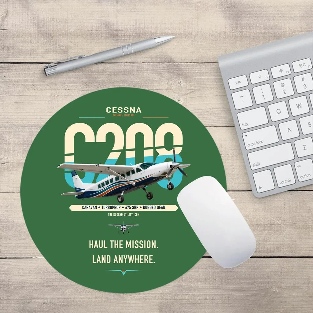 Cessna 208 Caravan design on green round mouse pad