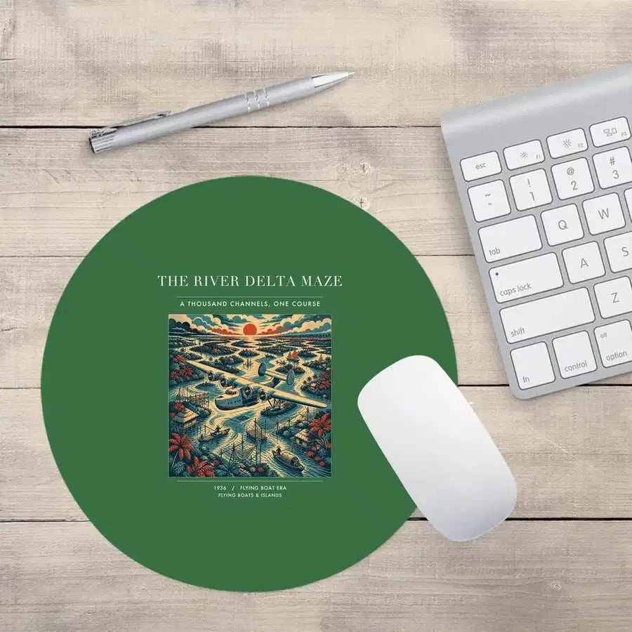 VINTAGE G4274 - The River Delta Maze - Designed Mouse Pads design on green round