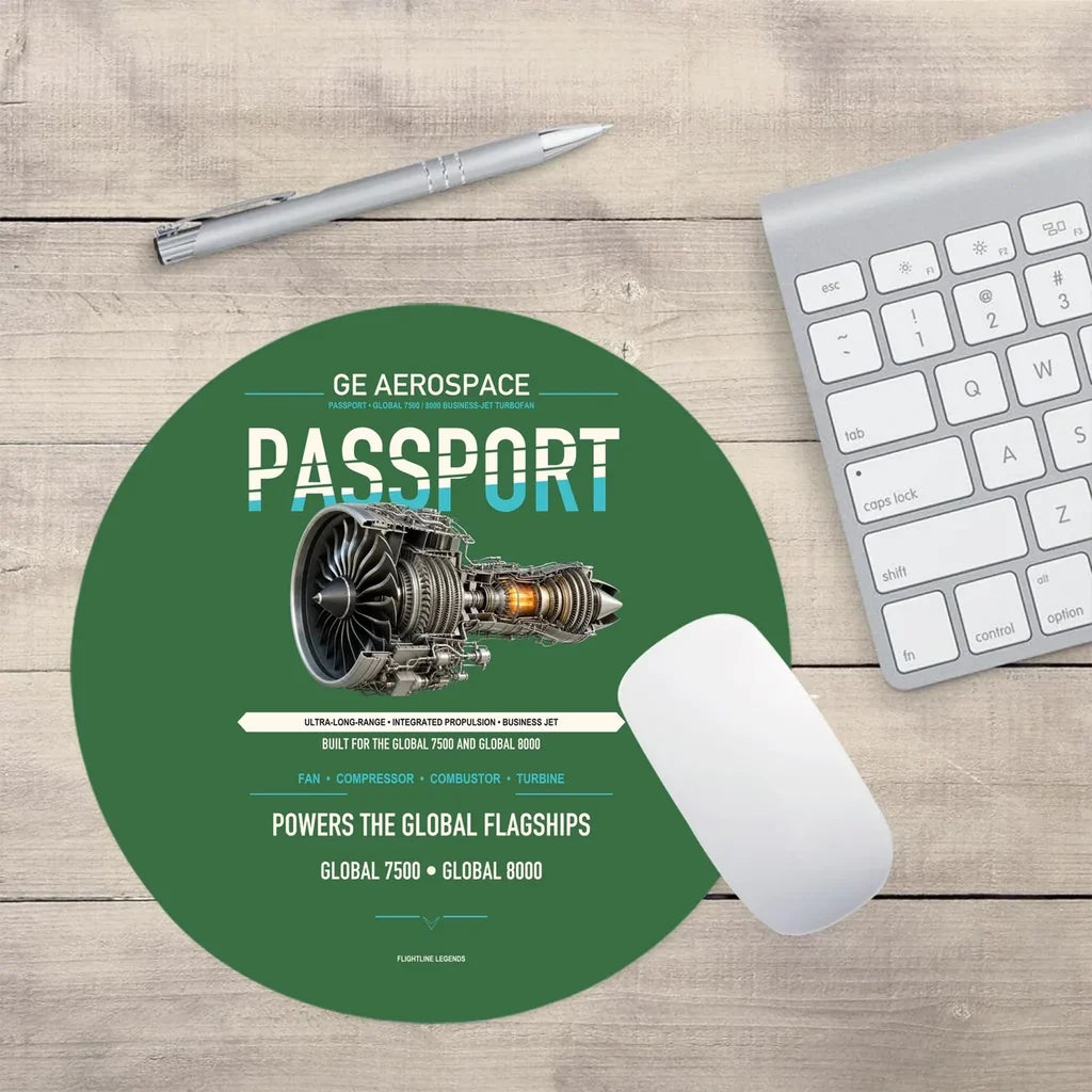 PASSPORT design on green round mouse pad