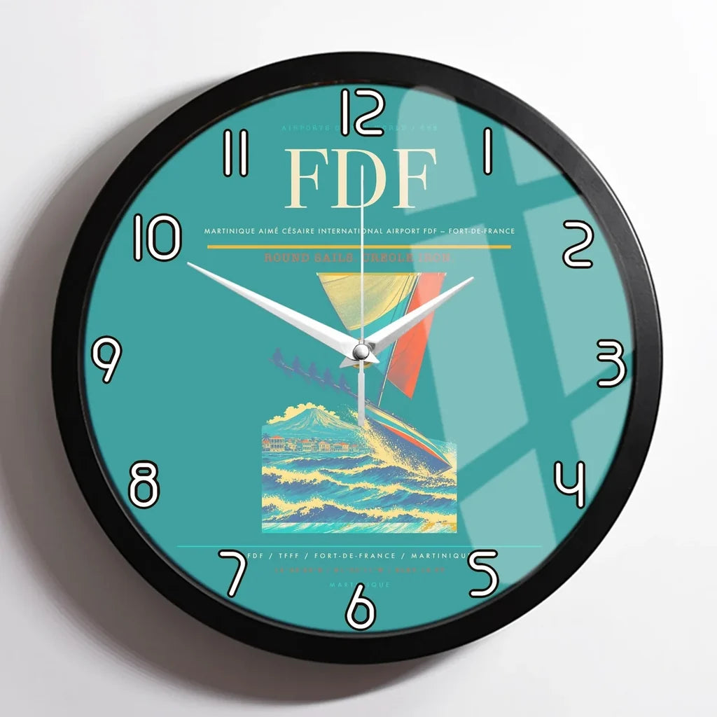 Martinique Aimé Césaire International Airport (FDF) design on turquoise framed wall clock