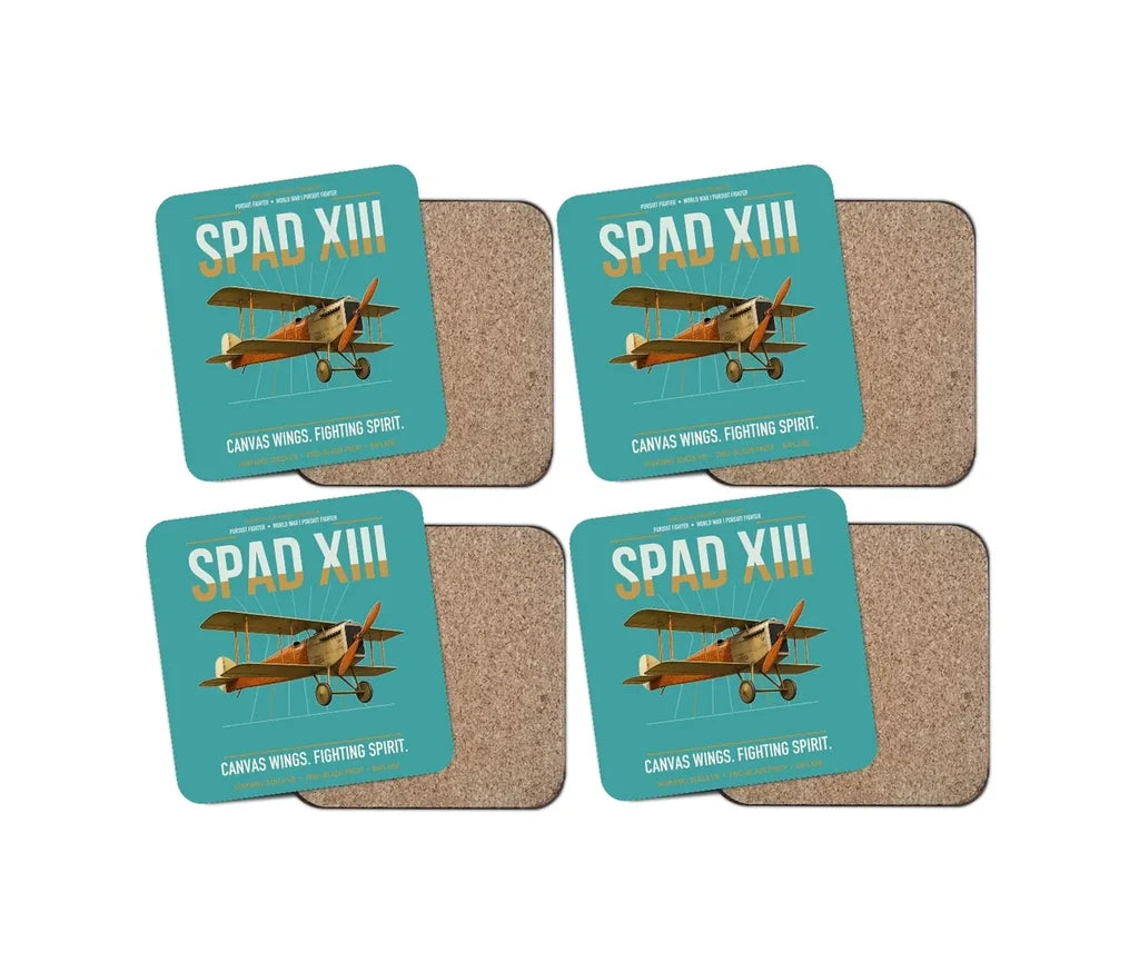 SPAD XIII design on turquoise 4 pieces set coaster