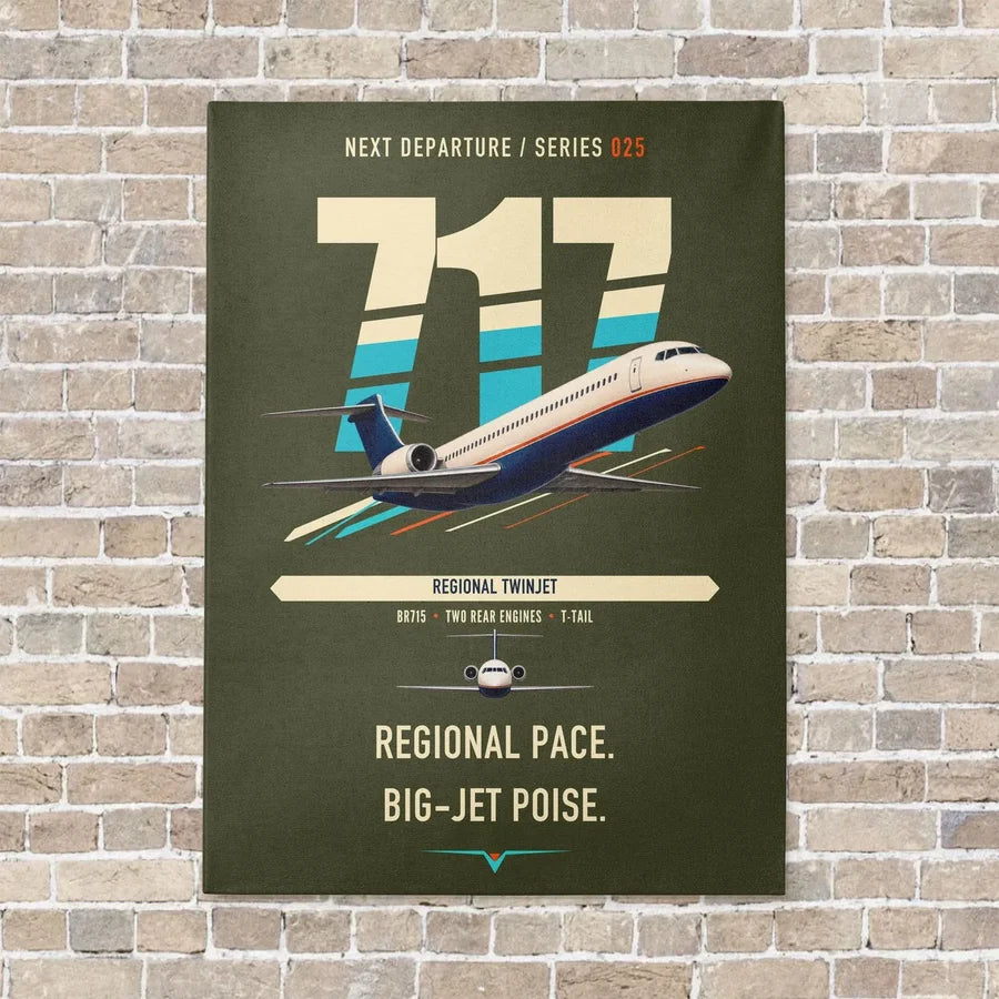 Boeing 717-200 vertical canvas print - no frame - green army background