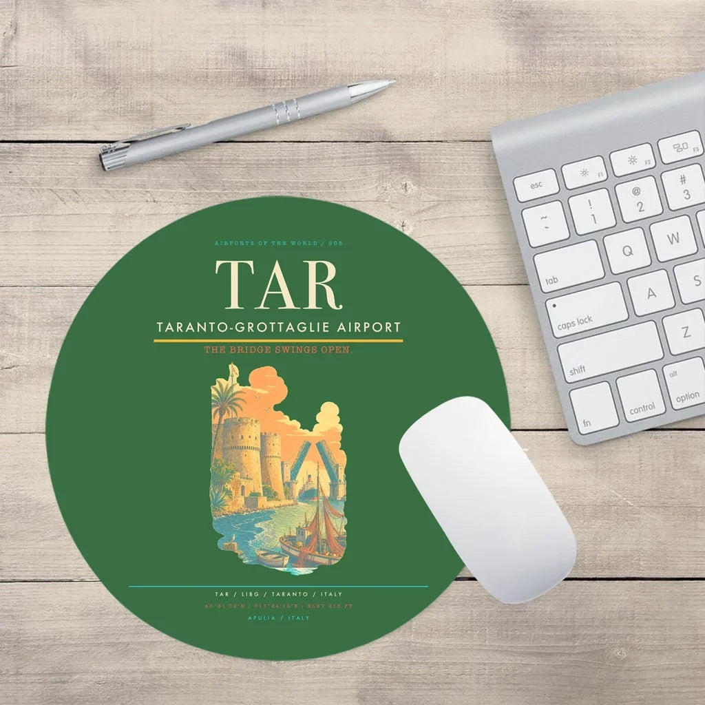 Taranto-Grottaglie Airport (TAR) design on green round mouse pad