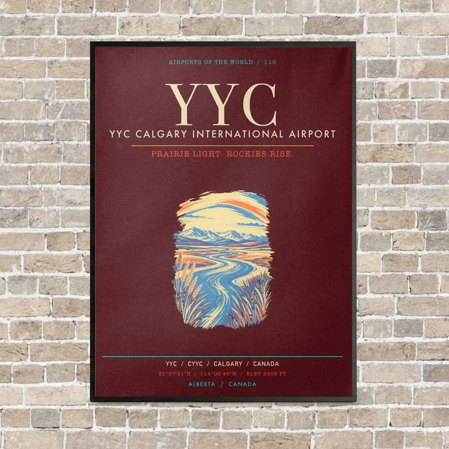 YYC Calgary International Airport - Canvas Framed - Dark Red