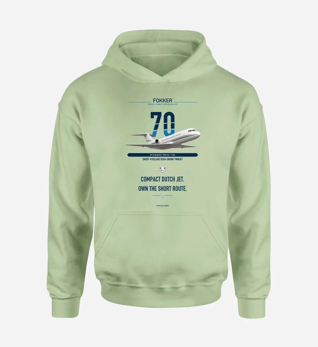 Fokker 70 design on light green double-side hoodie, single-side print