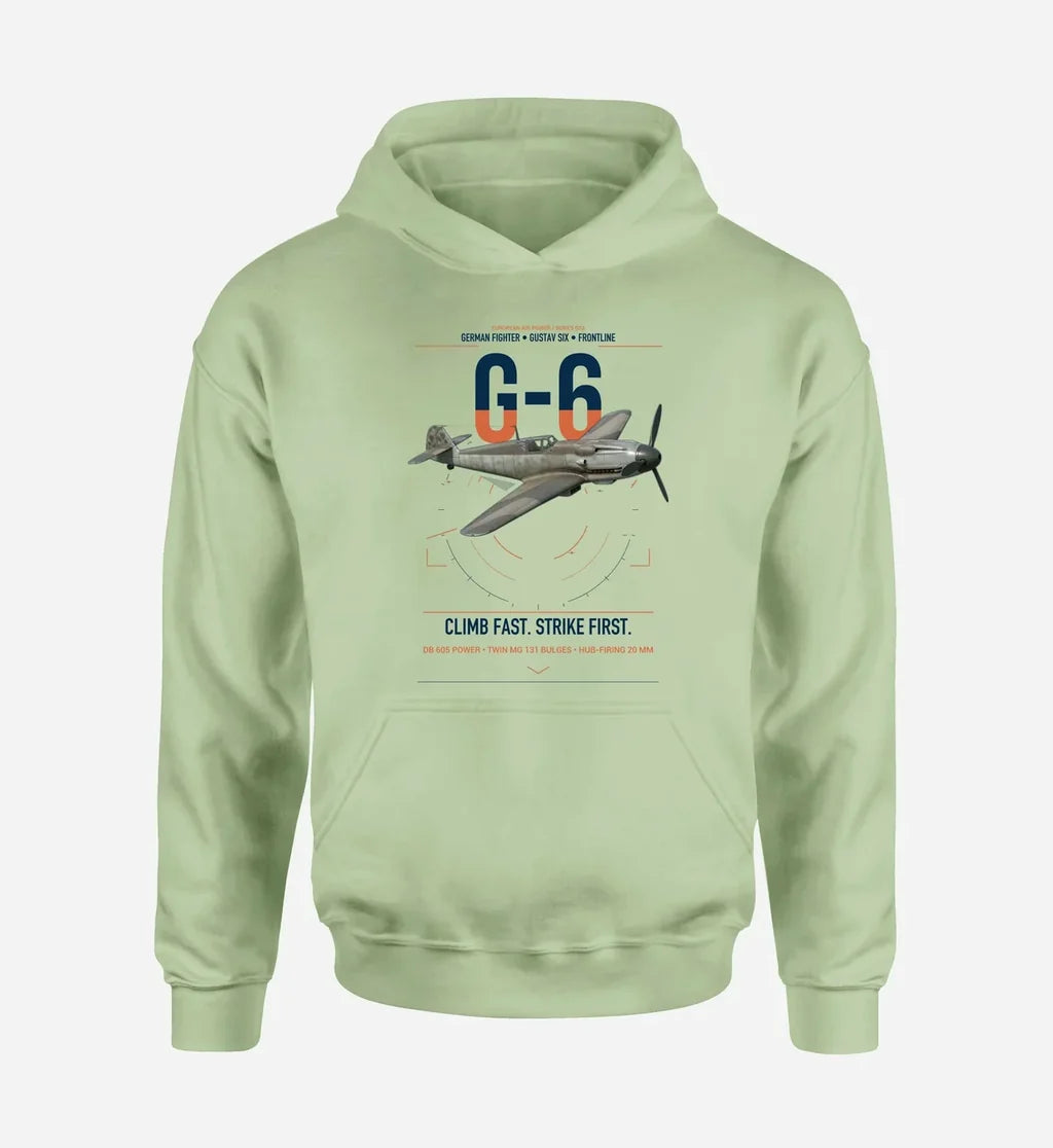 Messerschmitt Bf 109G-6 design on light green double-side hoodie, single-side print
